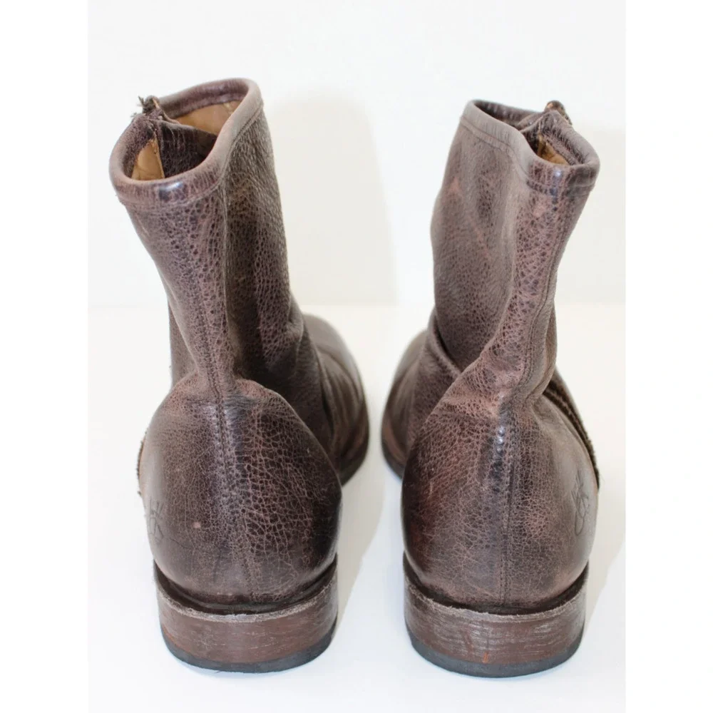 John Fluevog Size W 11/M 9 MALCOLM Brown Distressed Leather Zip Ankle Boots Moto